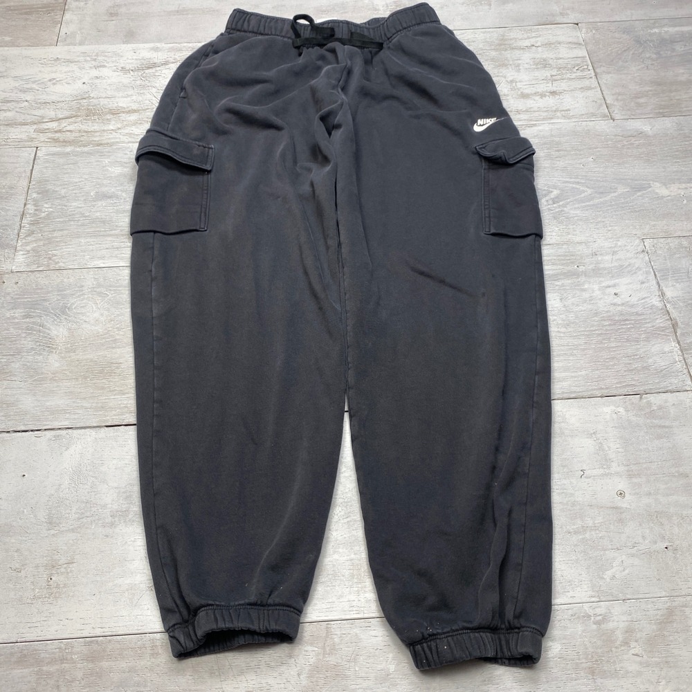 Nike Cargo Sweatpants Womens Small Black Fleece Joggers Elastic Waist Pockets